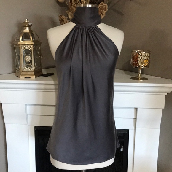 Ramy Brook Paige High Neck Gray Silk Halter Top - Picture 2 of 8